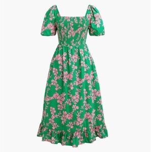 J. Crew Midi Dress, Pink and Green100% Cotton, Square Neckline, XS, NWT